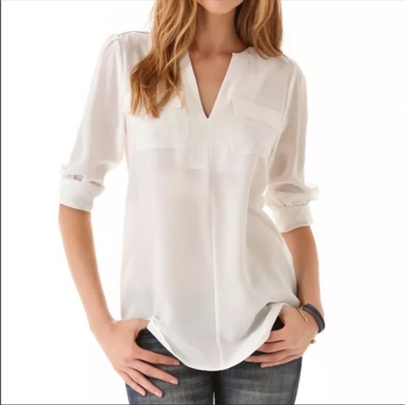 Joie Tops - Joie Silk Pocket Split Neck Blouse